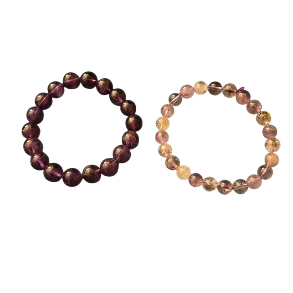 Set of Two New Crystal Beaded Bracelets Purple Amethyst